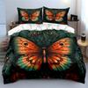 3Pcs Vintage Engraving Butterfly Floral Duvet Cover Set Dark Green Leaf Boho Bedding Single Double King Queen Gift