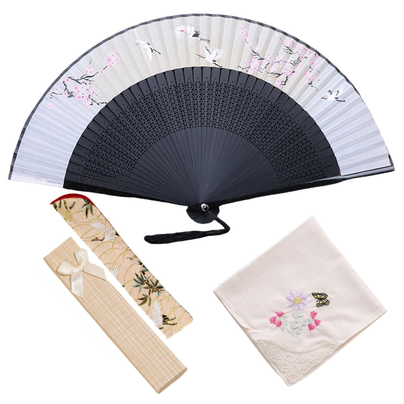 

Набор деловых вееров Jinchuan с футляром для веера и дизайном «Сакура и кролик», платок женский высокого качества с журавлями, (Сакура - Желтый)