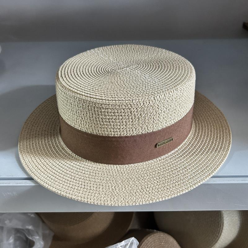 Flat Top Hat Women's Summer Vacation Seaside Panama Hat Flat Edge French Beach Hat Braided Sunshade Sunscreen Top Hat