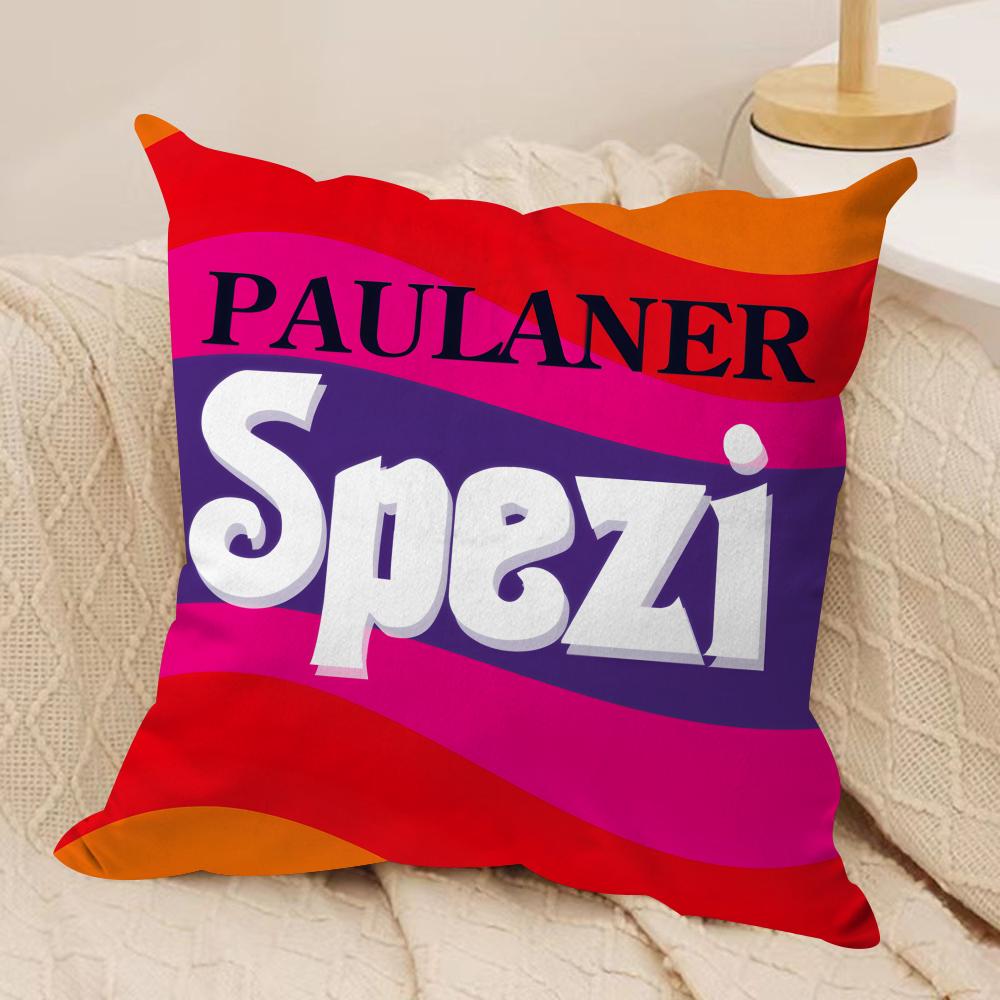 PPaulaner Spezi Logo Cushion Cover Silky Short Plush DoubleSided Printed Pillow Case for Sofa All Seasons Home Decor Gift