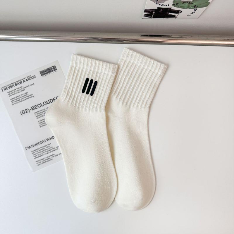 

Women s Spring and Summer Clock Fabric Striped Student Sports Versatile Mid Calf Cotton Socks 1 pair