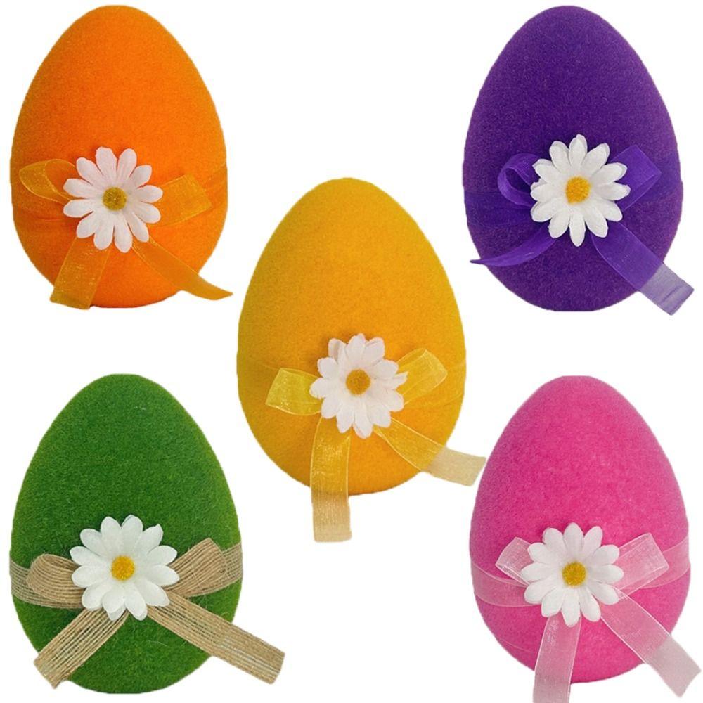 Colorful Large Plush Egg with Flower Bow Easter Egg Ornaments Flocked Easter Eggs  Easter Egg Hunt