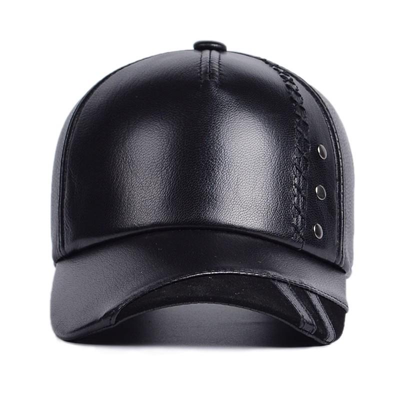 Men's Trendy Sheepskin Leather Baseball Cap: Autumn/Winter Outdoor Casual Duckbill Hat for Middle-Aged & Elderly