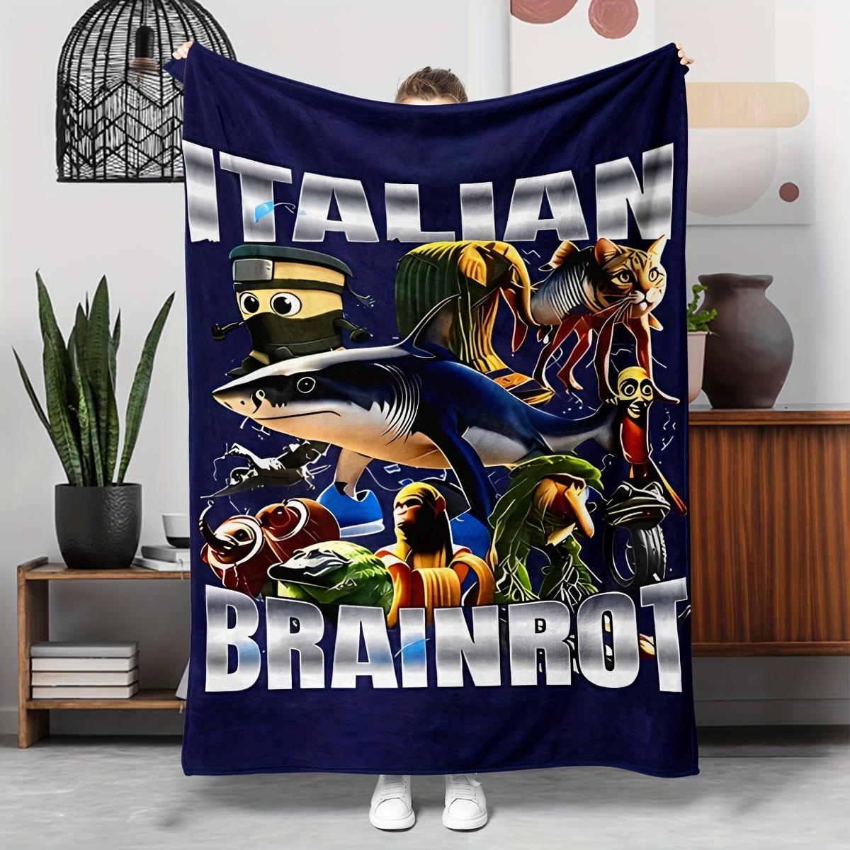 1pc Italian Brainrot Cartoon Blanket Culture Design with Italian Flag Colors Soft Flannel All-Season Throw for Home Office Gifts 75x90cm