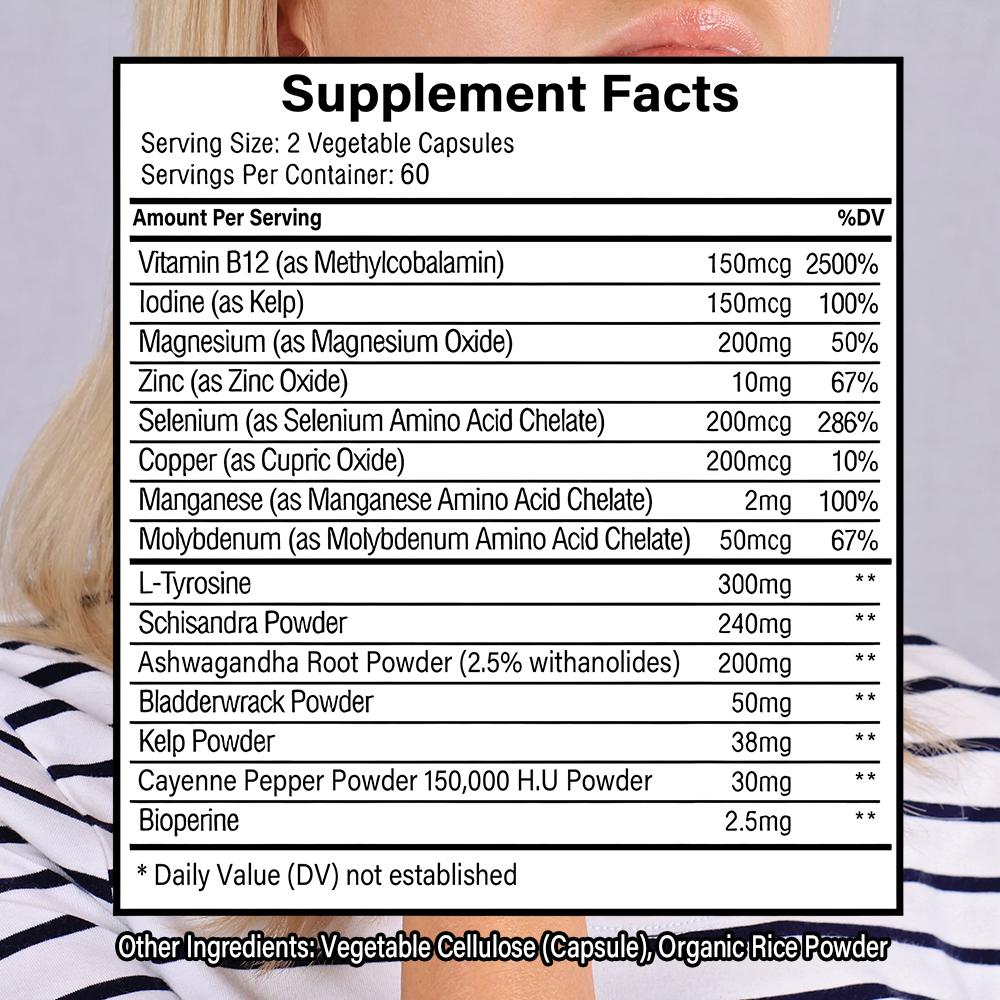 Didacat Thyroid Health Supplement with Iodine & Ashwagandha, 120 Capsules Energy and Metabolism Support