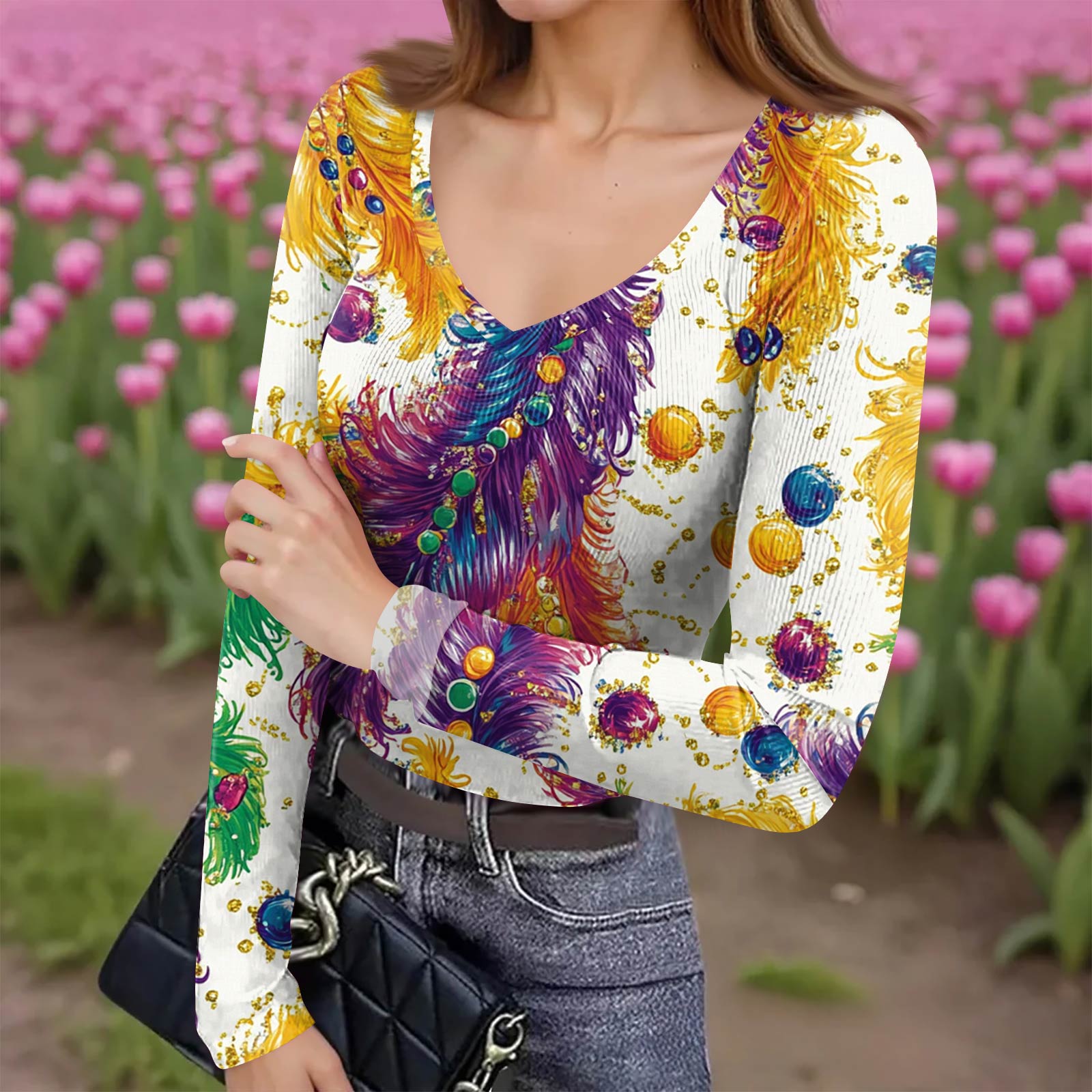 

Женская зимняя приталенная футболка-базовый слой, модный принт, V-образный вырез, пуловер, топ с длинным рукавом XL жёлтый