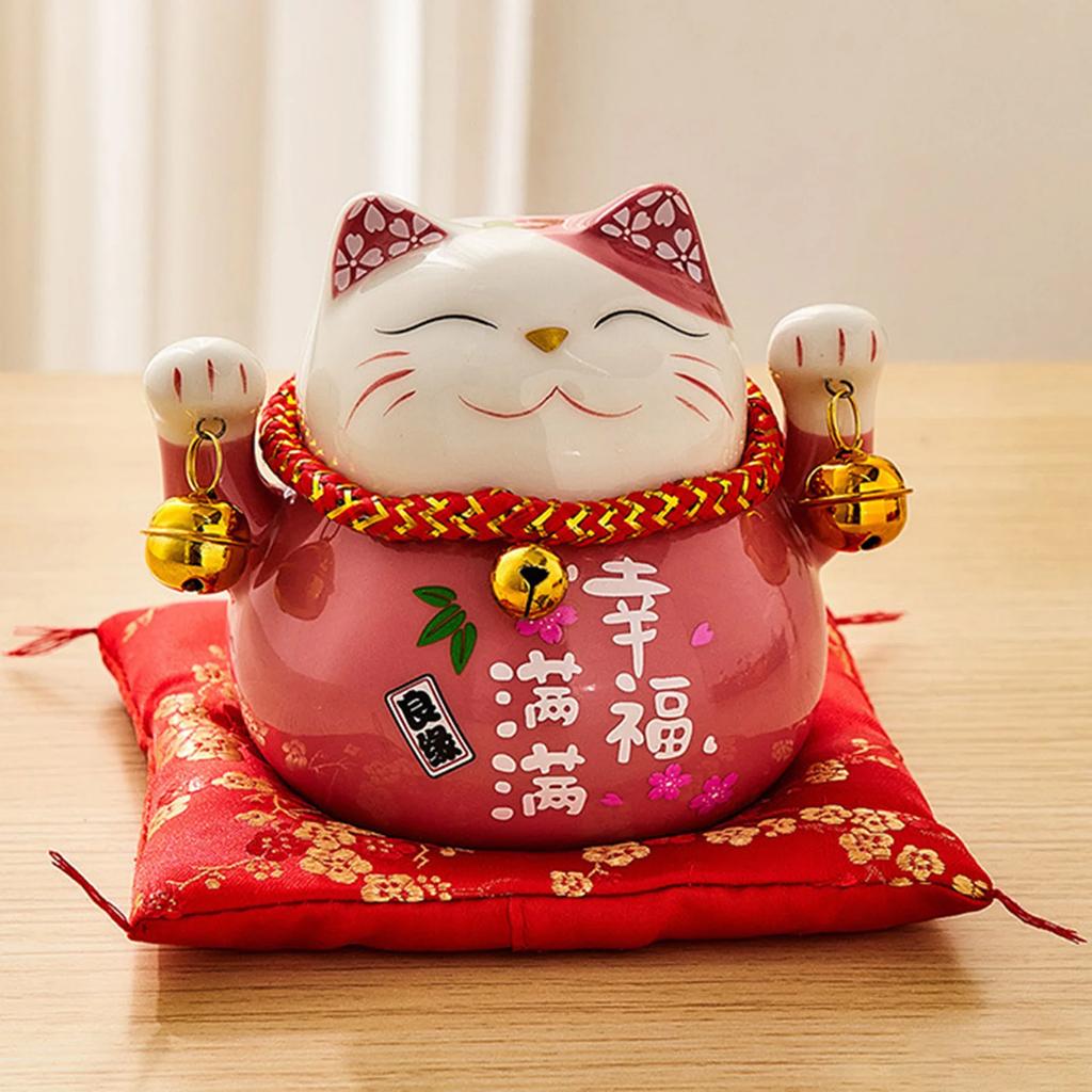 Ceramic Lucky Cat Figurine Statue Creative Good Luck Cat Piggy Bank Fortune Wealth Business Gifts Home Decoration