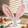 Easter Rabbit Ear Tree Topper with LED Light Plush Bunny Ears Christmas Tree Top Decoration with Metal Spring Easter Home Holiday Party Ornament