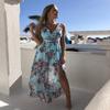 Womens Floral Summer Print Dress Ladies V Neck Split Holiday Beach Sundress