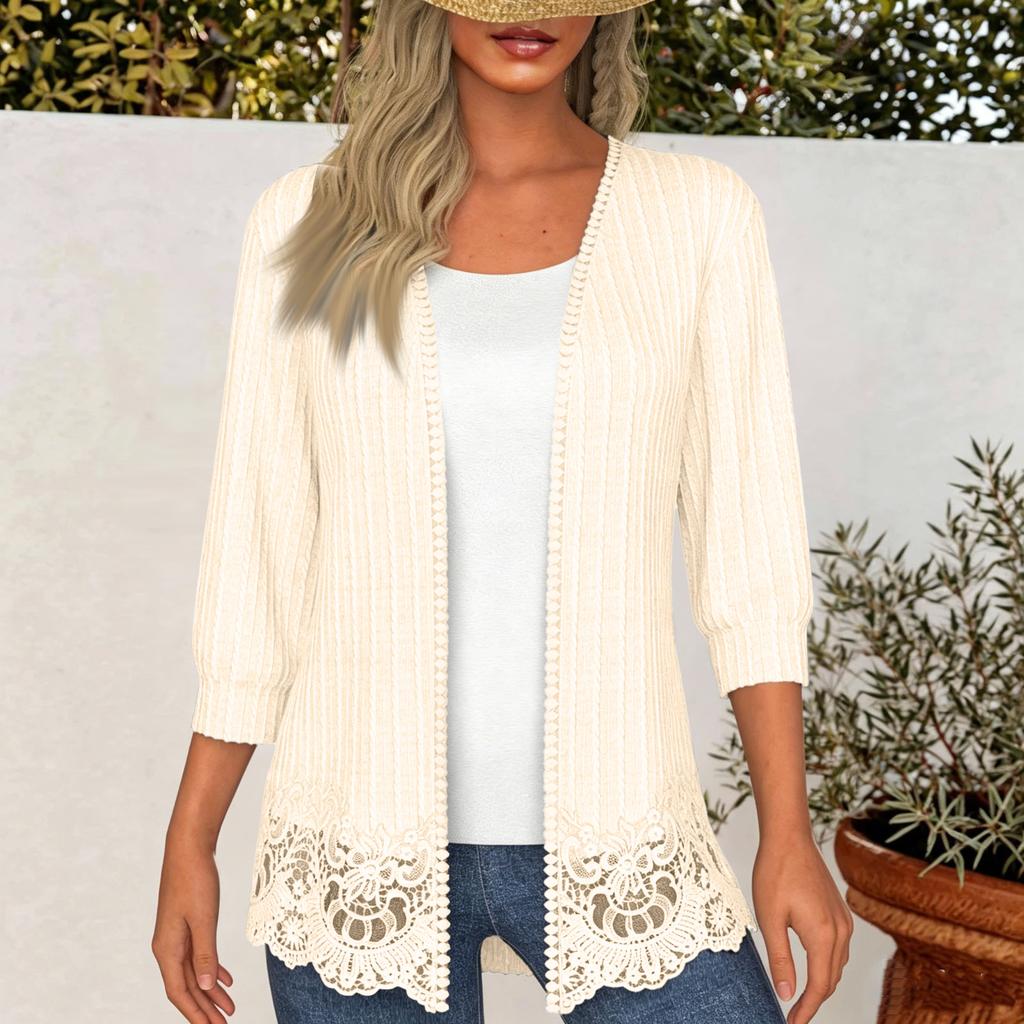 Women's Casual Lace Trim Cardigan Lightweight Loose Fit Flattering Color for Everyday Wear