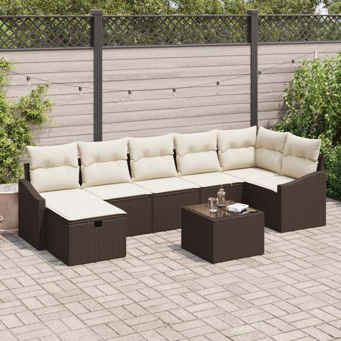 VidaXL Ensemble de canapé de jardin 8 pièces avec coussins Marron en Poly Rotin 3360639