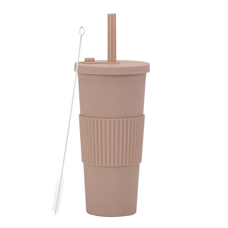 2025 Large Capacity Double Layer Plastic Cup Large Hole Straw Pearl Boba Milk Tea Cup Portable Outdoor Straw Cup