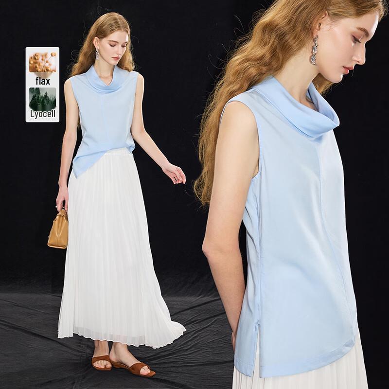 Wudao Linen Blend Drape Neck Sleeveless Blouse M