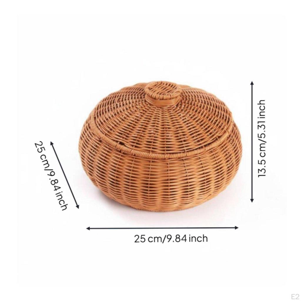 Round Woven Basket with Lid Versatile Imitation Rattan Storage Bin Lidded Decorative for