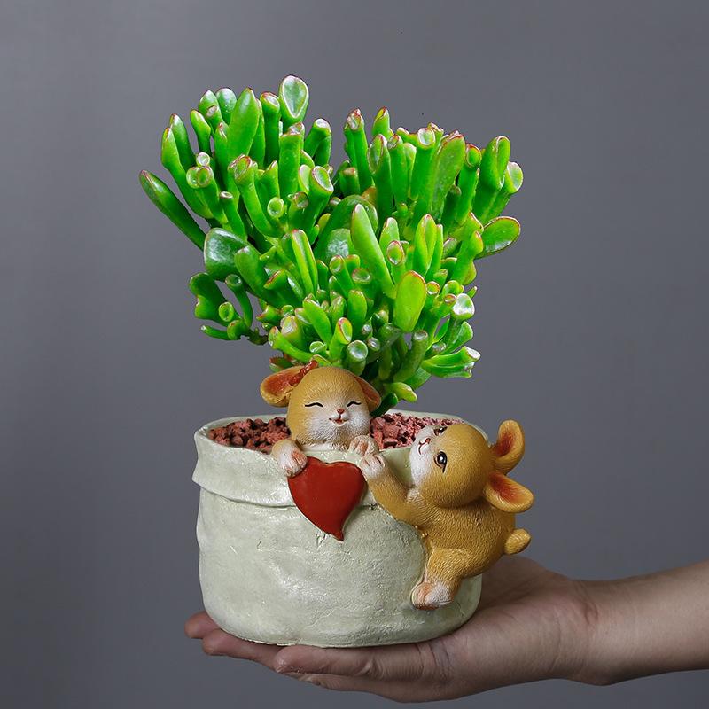 Cartoon Animal Cute Rabbit Gardening Succulent Flower Pot Plant Micro Landscape Green Plant Wenzhu Resin Pot Ornament