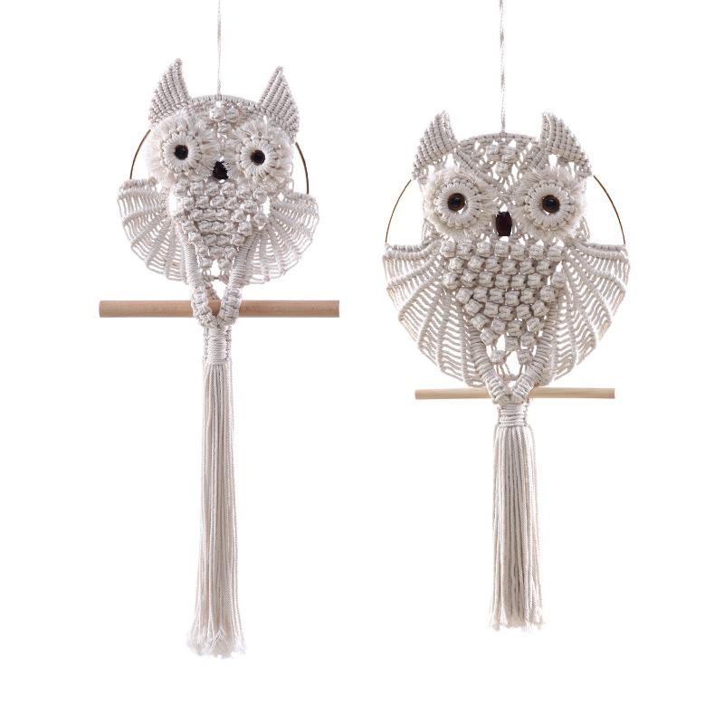 Owl Carpet Decoration Hanging Decor Home Decor Wall Hanging Handmade Weaving Room Decoration White Cotton Bedroom Living Room