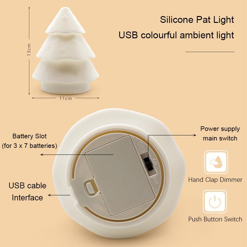 Weihnachtsbaum Silikon Nachtlicht Schlafzimmer USB Atmosphäre Nachtlampe Wohnzimmer Schreibtisch Dekoration Kreative Cartoon Tischlampe