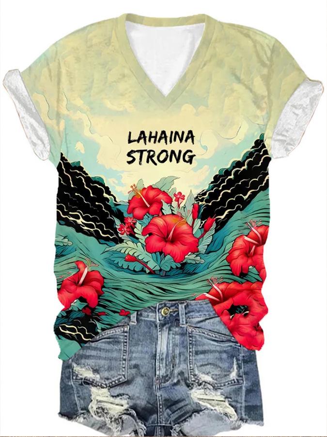 Women s T-shirt 3D digital T-shirt casual trend V-neck short sleeved floral print 3430 EMA S