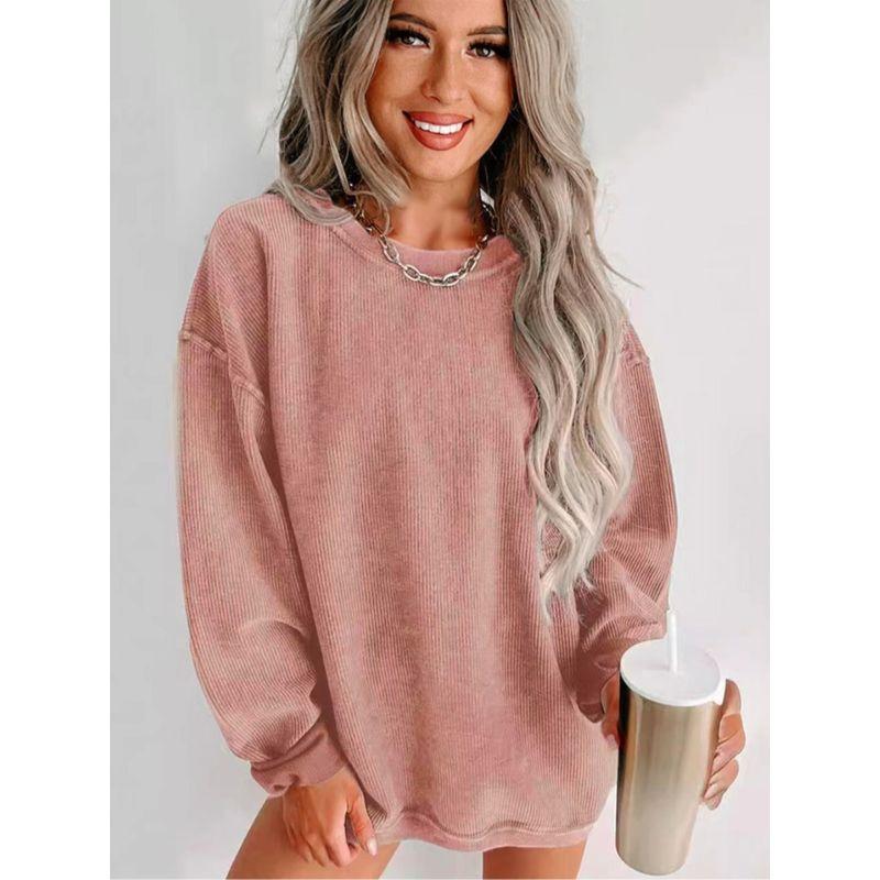 Fall and Winter New Arrival Student Crew Neck Loose Pullover Pure Color Drop-Shoulder Long-Sleeve Casual Mid Length Long Length Sweatshirt Outwear