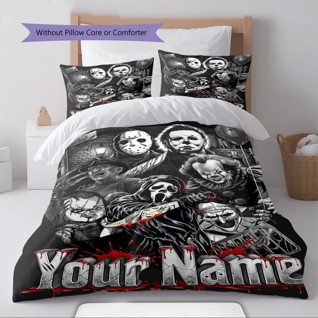 Name Custom Horror Themed Pattern Bedding Set Quilt Cover Pillowcase Home Decor Gift (1 * duvet cover + 2 * pillowcase, without core)
