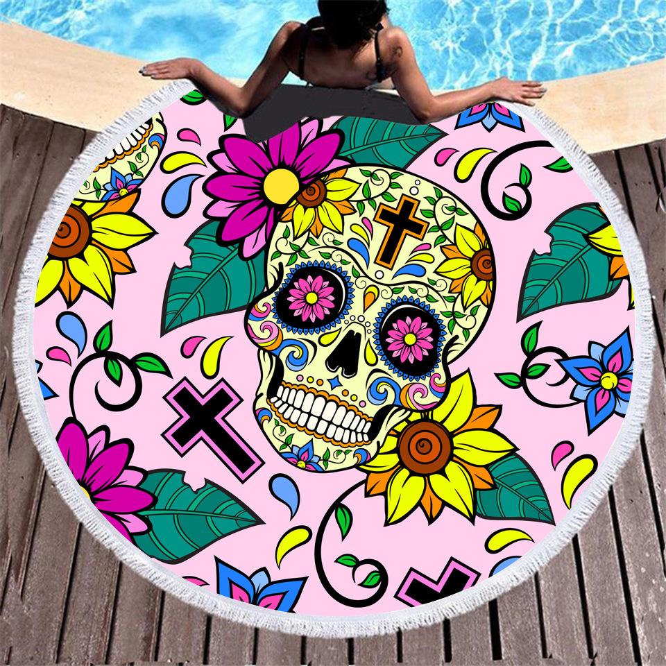 Beach Thick Round 3d Sugar Skull Printed Beach Towel Fabric Quick Dry Towel Compression Towel Tapestry Yoga Mat