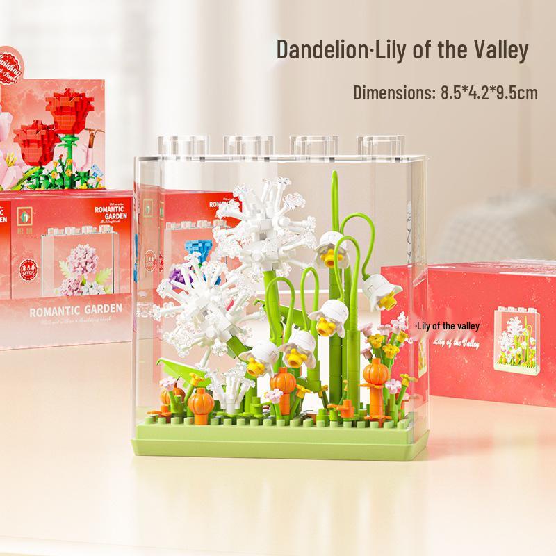 2025 New Celebrity Champagne Rose Potted Plant Model: Educational Building Blocks Toy Gift