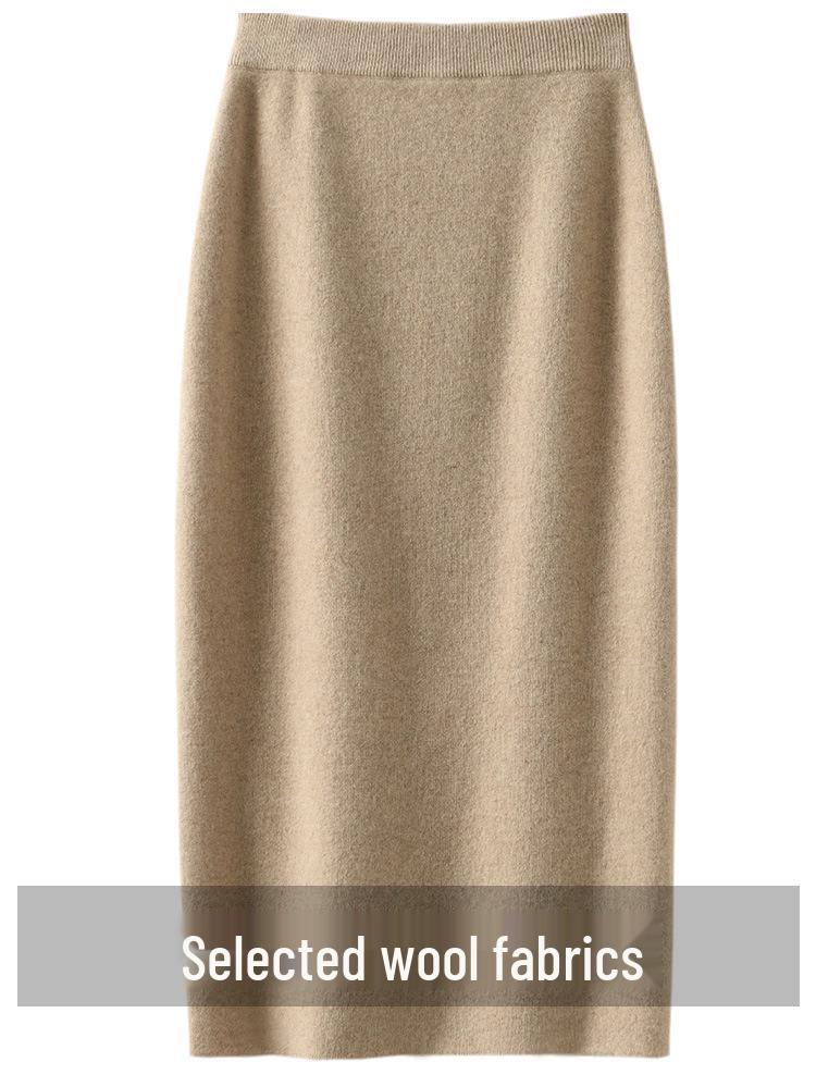 Women's High Waist Wool Knit Bodycon Midi Skirt for Autumn/Winter