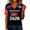 Women’s Casual V Neck Pullover Top with Short Sleeves and States Flag 2026 Soccer Graphic Print for Everyday Wear
