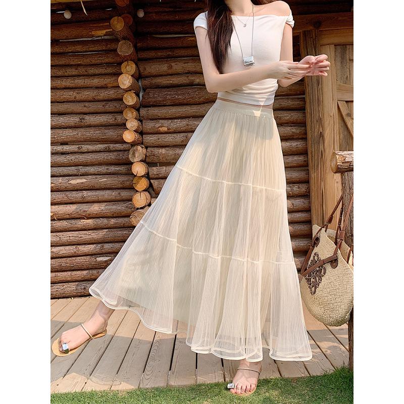 2026 Spring Plus Size Women's Korean Style Patchwork Elastic Waist Skirt