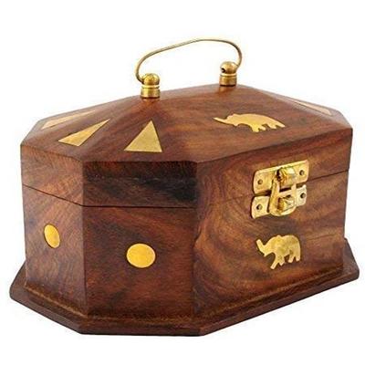 15.24 Cm Wooden Jewellery Box for Women Jewel Organizer with Elephant Decor  Storage Box Wooden Box for Necklaces