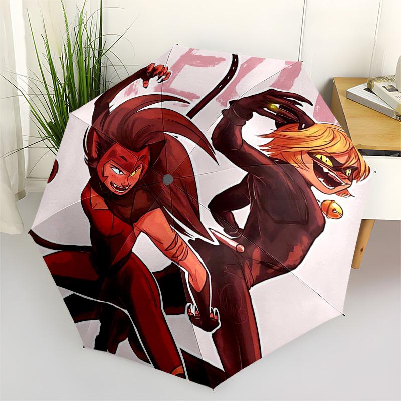 

1pc Cat Noir & Chat Noir Outdoor Umbrella: Automatic Opening/Closing, Portable 3-Fold Design, Ideal Gift for Fans, Travelers, Daily Use.N080