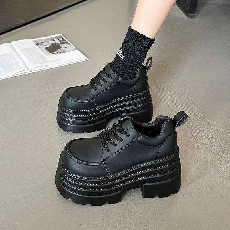 Thick-soled, Small Leather Shoes Women's Thick Heels Height-increasing Comfortable and Versatile Single Shoes