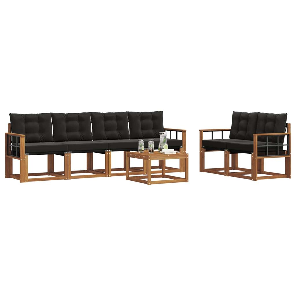 Outdoor Sofa Set with Cushions 7 pcs Natural and Black