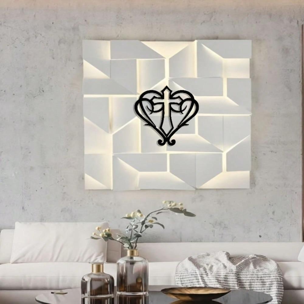 Vintage Heart Cross Metal Wall Art Sign, Home Decor Gift for Farmhouse Cafe Bar