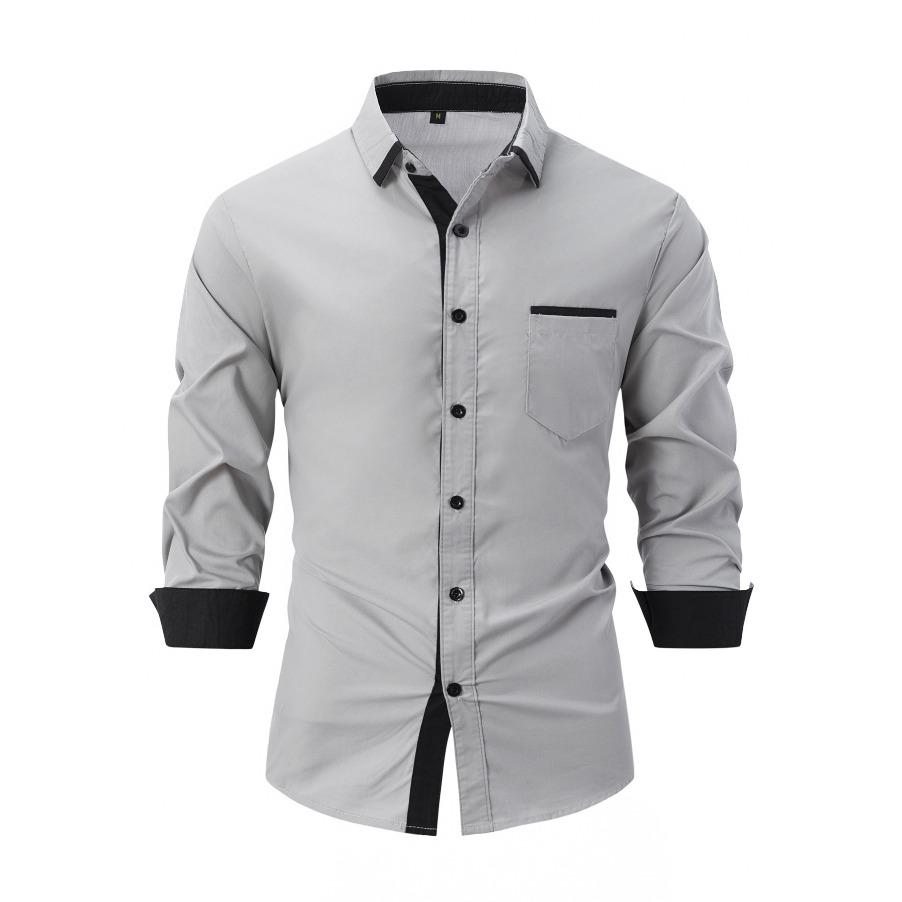 Men Top Spring Autumn Casual Business Shirt White Black Blue Loose Classic Shirts Lapel Neck Long Sleeve Shirts