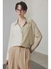 Women's Loose-Fit Silk Shirt - 2025 Spring/Summer, 100% Double Crepe Mulberry Silk, Color-Block Design