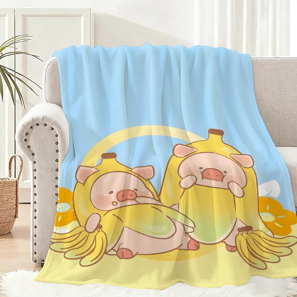 L-lulu Pig Throw Lightweight 240g Flannel Blanket Soft Skin-friendly for Summer Cooling
