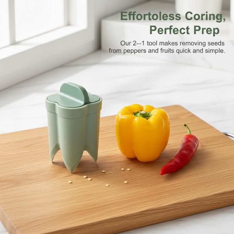 2-in-1 Fruit Pepper Corer Manual Seed Extractor for Red Yellow Green Peppers Versatile Tool for Kitchen Home Use