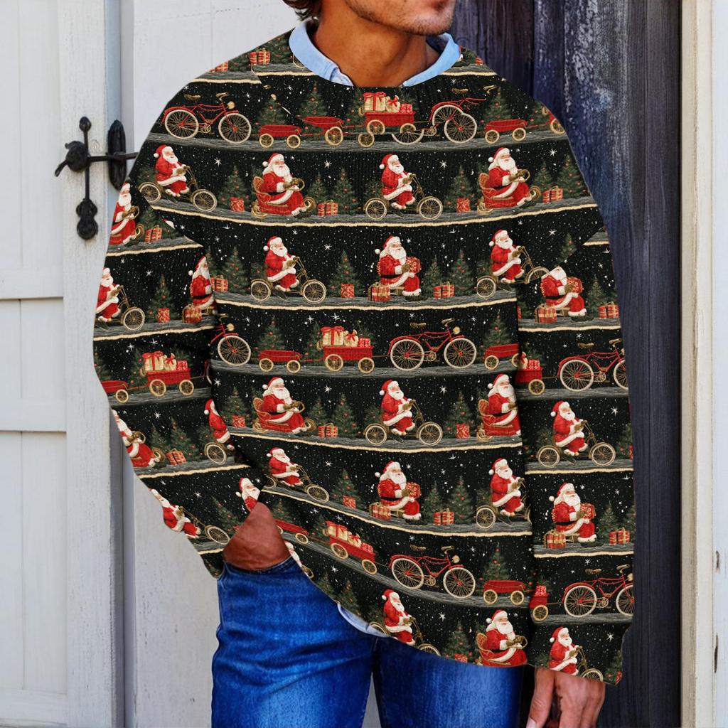 Men's Neck Knit Sweater with Christmas Print for Winter Holiday