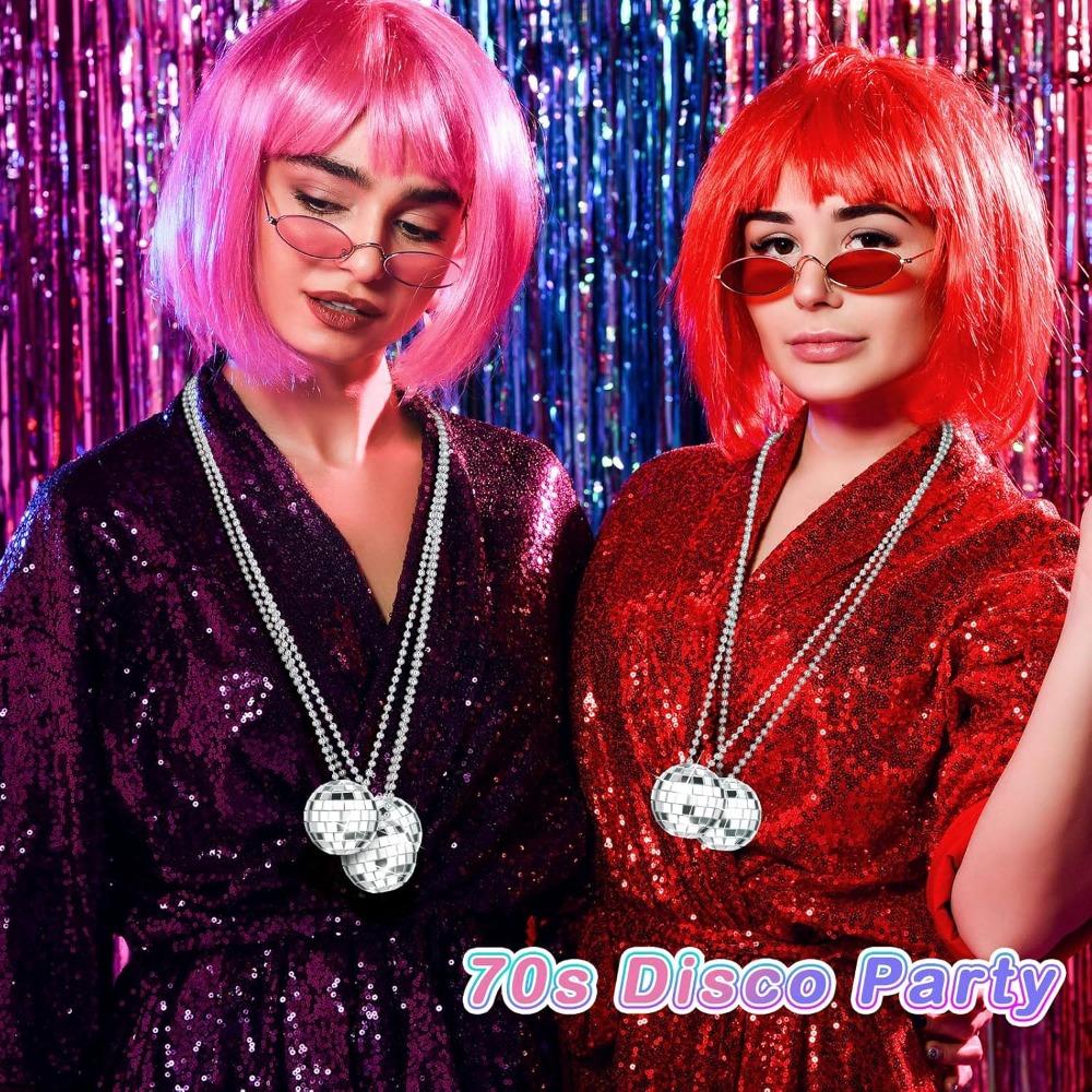 10pcs Mirror Disco Ball Costume Necklaces 70s Disco Party Necklaces for Home Decorations 1.57 Inches Stage Props Game Accessories Party Favor