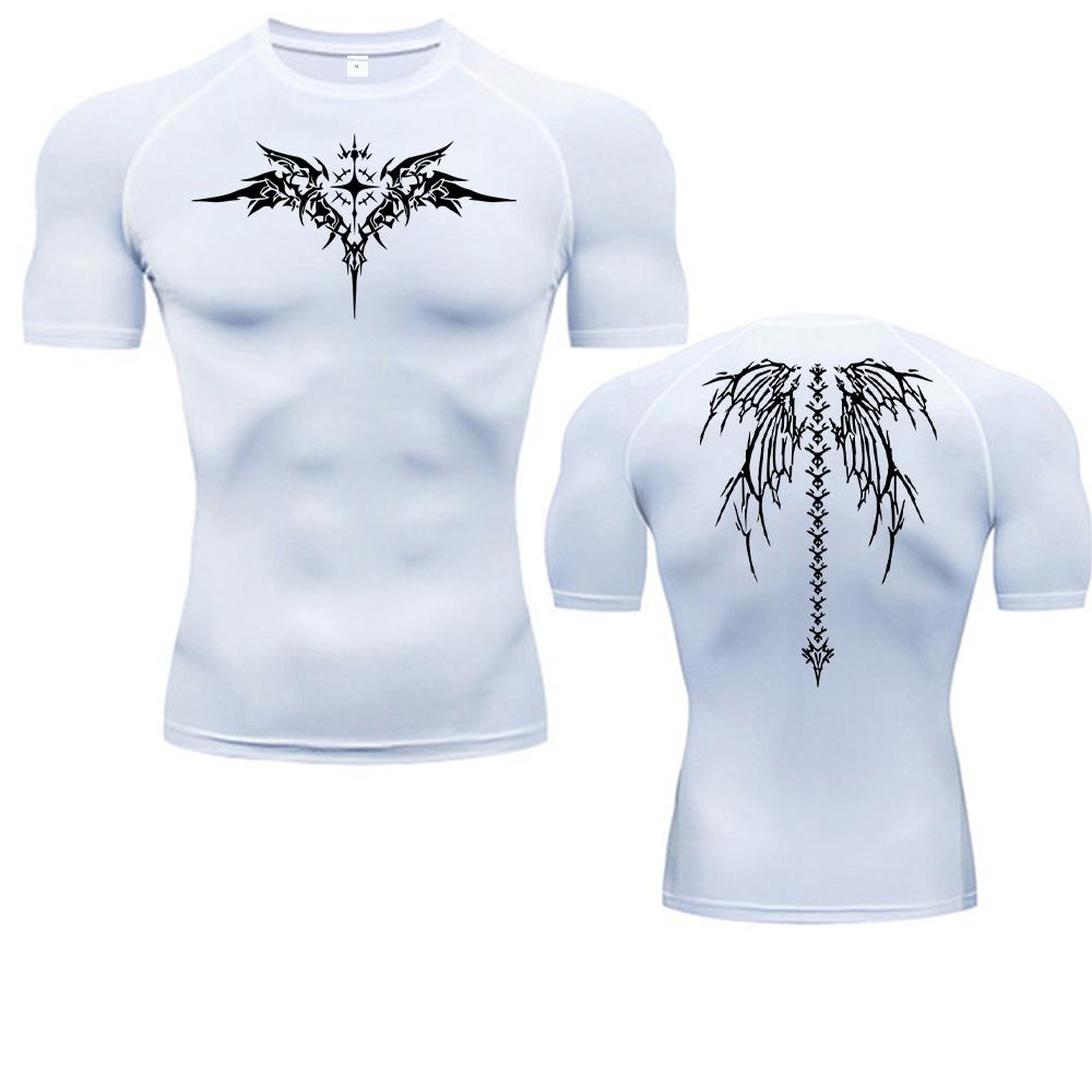 Męska koszulka kompresyjna do fitnessu T-shirt do biegania Szybkoschnąca odzież sportowa Pochłaniająca pot Obcisłe dopasowanie Siłownia Sport Krótki rękaw Oddychające topy