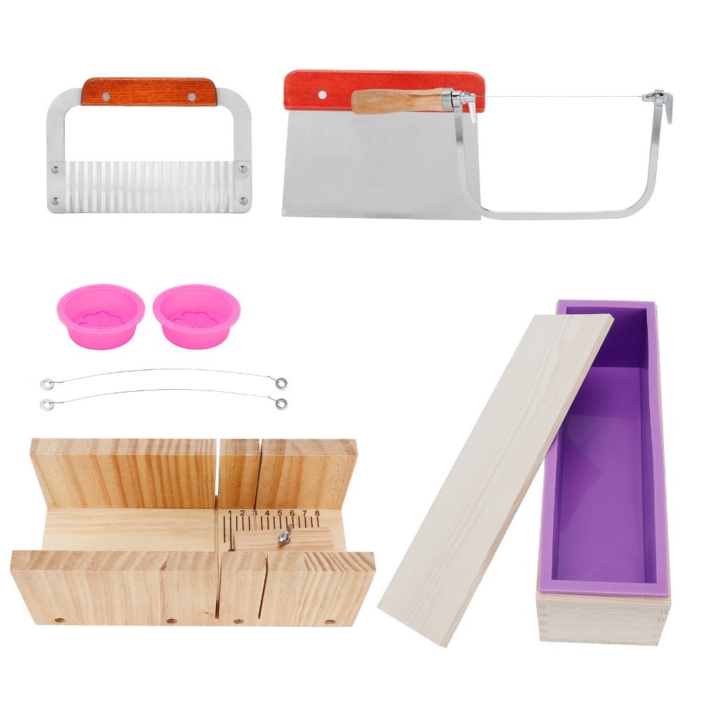9pcs Straight Cutting Soap Cutter Kit Wood Handle Silicone Soap Mold Soap Mold Set Bar Cutting