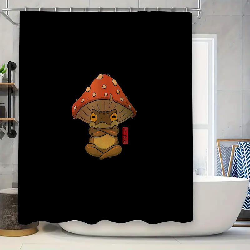 

Mushroom Forest Frog Shower Curtain Woodland Nature Decor Bathroom Set Vintage Cottagecore Home Decor Rustic Wildlife Art W60H190(CM)-1 Pcs
