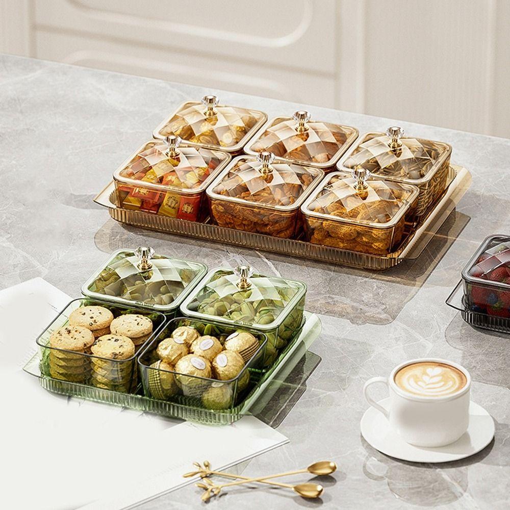 Dustproof Dried Fruit Tray Plastic Divided Serving Dishes Creative Snack Dessert Tray  Living Room