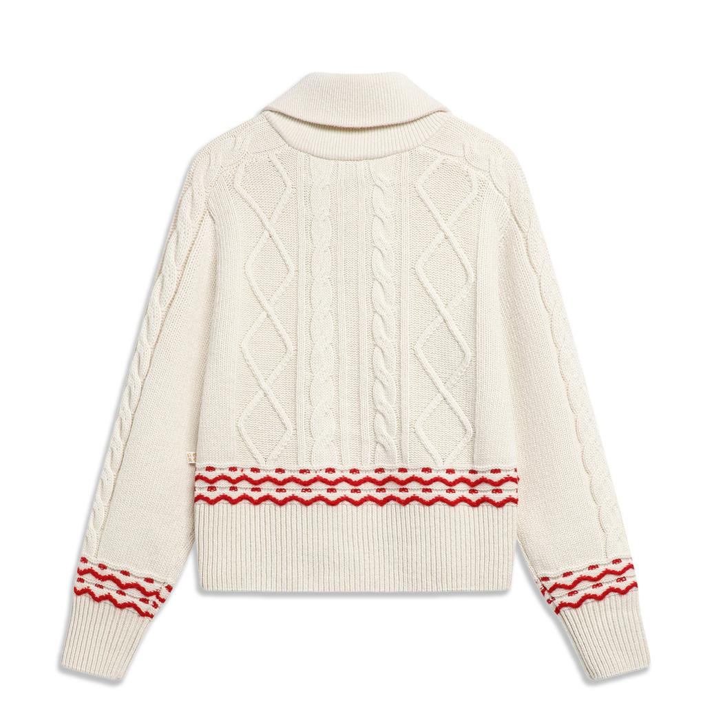 Li Ning Striped Zip Collar Long Sleeve Knit Top Women Tops Off-White AMBU014-4