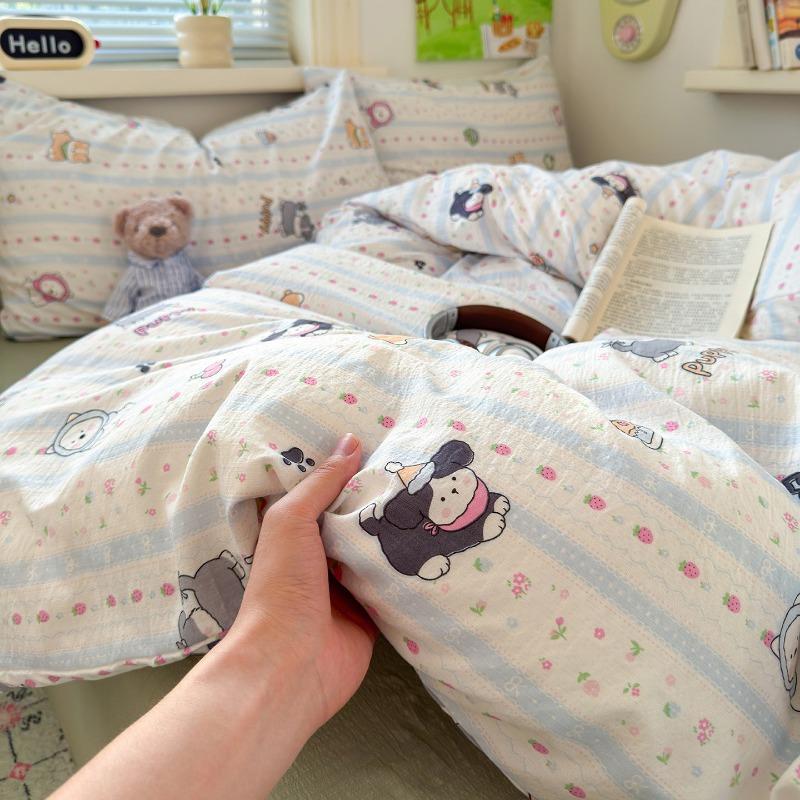 Class A super soft double yarn four-piece set printing fashion kapok small floral student dormitory bed three-piece set