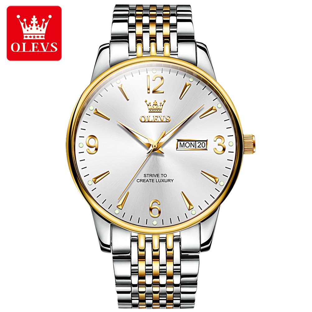 OLEVS Watches for Men Stainless Steel Waterproof Calendar Week Luminous Men's Watches Original Brand Luxury Quartz Watches 2928