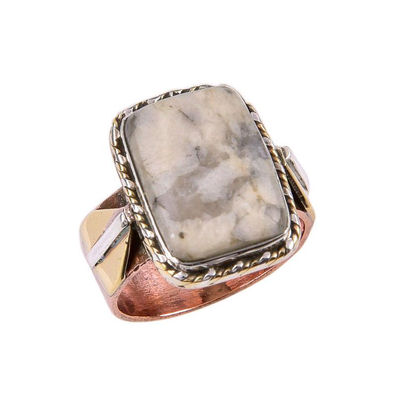 Natural Jasper Gemstone 925 Solid Sterling Silver Jewelry Two Tone Ring S.6 F6P05