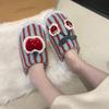 Korean personality cute kitten couple hairy shoes casual winter women's shoes fun home contrasting striped cotton slippers