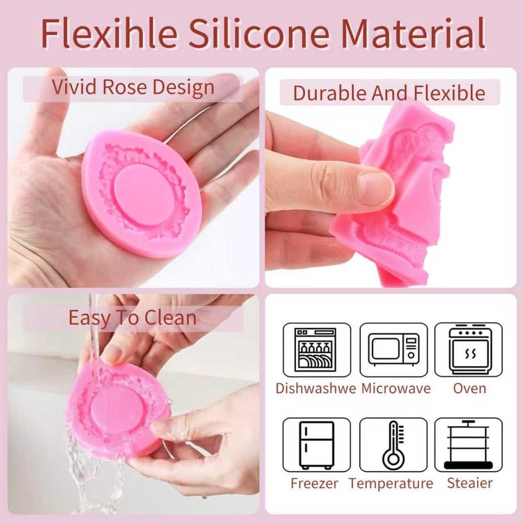 4Pcs Silicone Frame Chocolate Mold, Baroque Style Air Dry Clay Molds Fondant Photo Frame Mold, Frame Mold for Crafts, Baking, Cupcake Topper, Cake